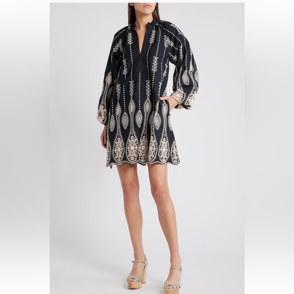 NWT - CIEBON Dianna Embroidered Long Sleeve Cotton Shift Dress XS / 100% cotton